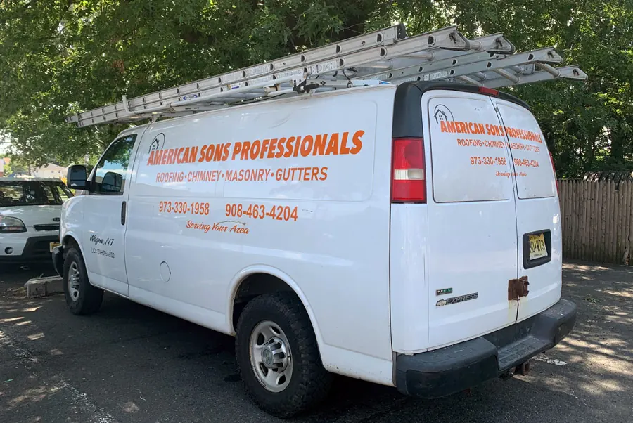American Sons Roofing work van in Wayne NJ