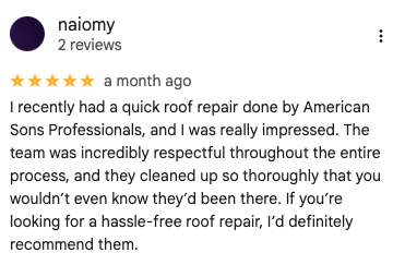 American Sons Roofing Google Review from Naiomy