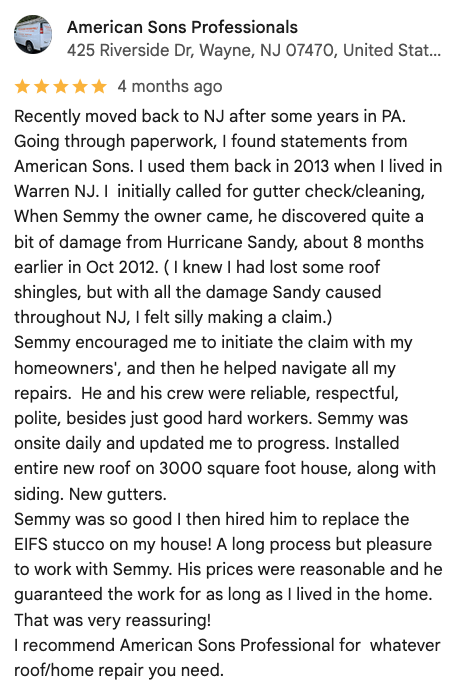 American Sons Roofing Google Review from Ilir Shakiri